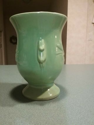 Vintage McCoy Double Handle Flower Vase Green 8 