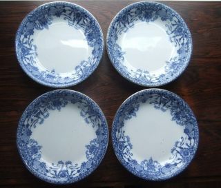 Atq 4x Burgess Leigh Burslem Semi Porcelain England Raleigh Flow Blue 7.  8 " Soups
