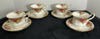 4 Vintage Royal Albert Old Country Roses Coffee Or Tea Cups And Saucers England