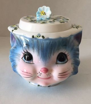 Vintage 1950s Miss Priss Sugar Bowl With Lid Kitsch Cute Kitchen Decor Kitty Cat