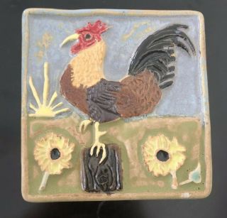 Pewabic Pottery Style Rooster Tile 4.  5”
