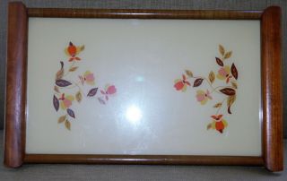 Vintage Hard To Find Jewel Tea Autumn Leaf Wood And Glass Serving Tray