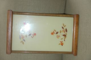 Vintage Hard To Find Jewel Tea Autumn Leaf Wood and Glass Serving Tray 2