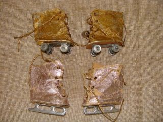 Vintage Terri Lee Doll Gold Roller Skates And Metallic Pink Ice Skates