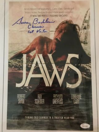 Jaws 11x17 Poster Signed By Susan Backlinie (chrissie - 1st Victim) Jsa Auth.