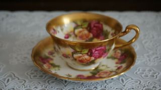 Vintage Royal Chelsea Golden Rose Heavy Gold Trim Tea Cup And Saucer,  England
