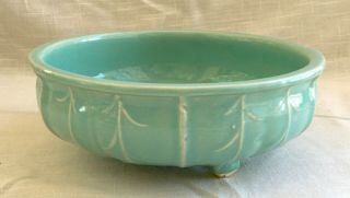 Vintage Nelson Mccoy Pottery Turquoise Green Shallow Round Footed Planter/bowl