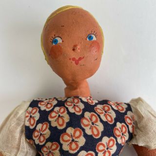 Rescued Vintage Doll Small Size Painted Body And Face Folk Art