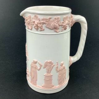 Wedgwood Queensware Pink On White 5 3/4 " Pitcher Jug Rope Handle