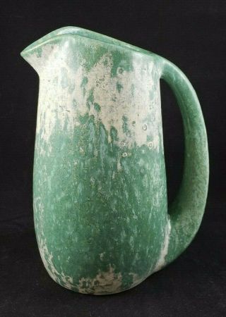 Vintage Mcm S.  Kellogg Pottery Petoskey Pitcher - Teal And White