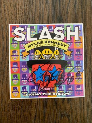 Slash Signed Living The Dream Cd Album Cover Insert Guns N 