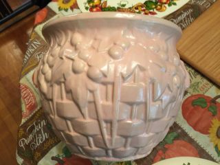 Large Vintage Mccoy Pottery Matte Pink Basket Weave Berries Leaves Jardiniere