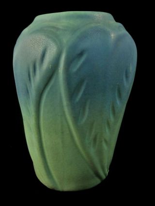 Matte Van Briggle Philodendron Leaf Vase Turquoise Ming Blue W Darker Accents