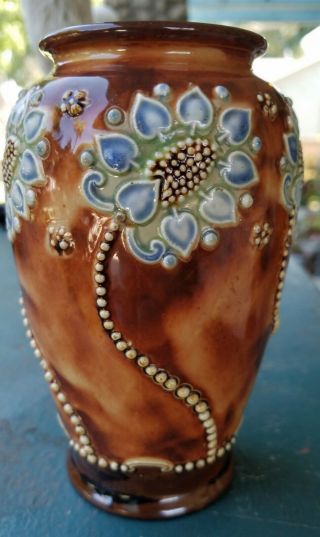 Royal Doulton Lambeth Art Nouveau Pottery Stoneware Vase1902 Pearl Decorated 2