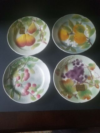 Vintage Antique St.  Clement French Faience Majolica Fruit Plates - Set 4 France