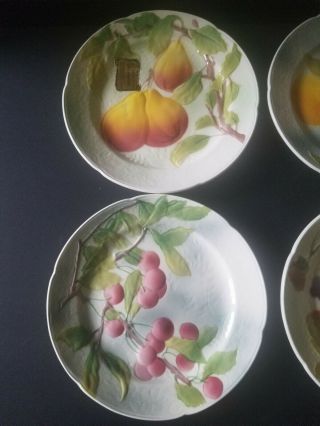 Vintage Antique St.  Clement French Faience Majolica Fruit Plates - Set 4 France 2