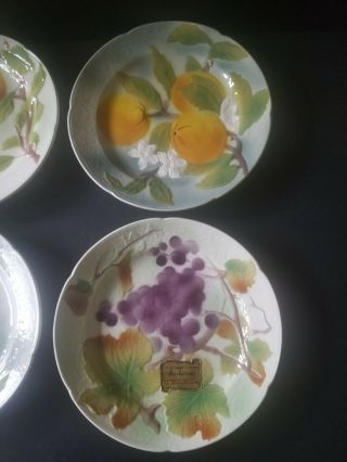Vintage Antique St.  Clement French Faience Majolica Fruit Plates - Set 4 France 3