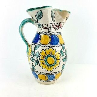 Vintage Toledo Hand Painted Pottery Sangria Wine Pitcher Spanish Signed