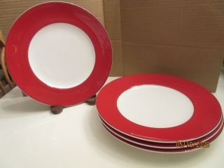 Four Lenox Kate Spade Rutherford Red 9 3/8 " Luncheon Plates;,
