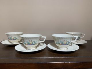 Set Of 4 Lenox Rutledge Tea Or Coffee Cups And Saucers