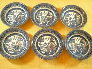 Churchill China England Blue Willow Set 6 Cereal Bowls