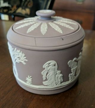 Wedgwood White On Lilac Jasperware Covered Sugar Bowl