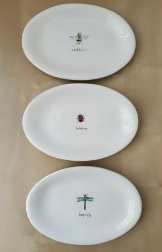 (3) Rae Dunn By Magenta Lady Bug Dragonfly Bumble Bee Oval Plate Home Decor