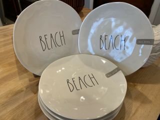Rae Dunn By Magenta Set Of 5 Beach Round 10” Melamine Dinner Plates