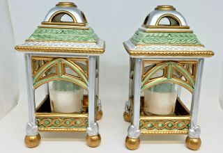 Pair Fitz & Floyd Gregorian Hand Crafted Porcelain Asian Lanterns Candles