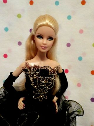 Gorgeous Blonde Model Muse Barbie Doll,  Black Frilly Gown,  Shoes,  Mattel,  Excdbarbie