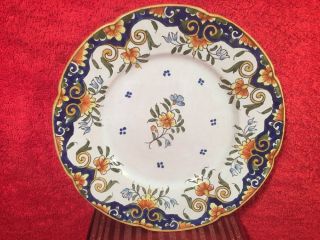 Antique Rouen French Faience Wall Plate C.  1913 - 1935