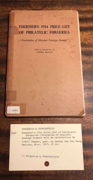 1914 Fournier’s Price List Of Philatelic Forgeries Stamp Book 1947 Van Den Berg