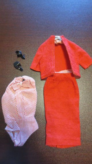 Vintage Barbie " Busy Gal " 981 Red Jacket,  Skirt,  Bodysuit,  & Black Shoes