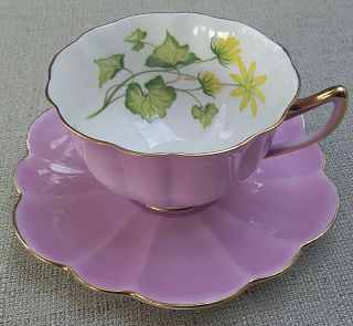 Mauvy Pink Shelley Teacup And Saucer Set Fancy Shape