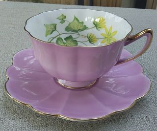Mauvy Pink Shelley Teacup And Saucer Set Fancy Shape 2