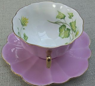 Mauvy Pink Shelley Teacup And Saucer Set Fancy Shape 3