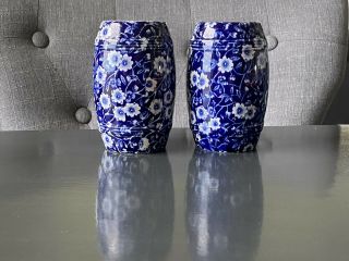 Blue Calico Crownford Salt And Pepper Shaker Set Made In England Large