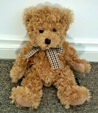 Chazz Teddy Bear 12 " Plush Brown Checked Bow 30cm Russ Berrie 34291 Soft Toy