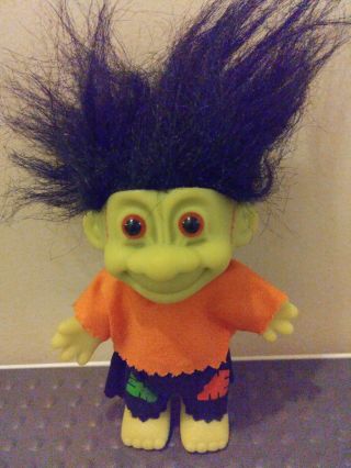 Russ Troll Doll Halloween Frankenstein 5 " Tall Green Skin Scars Black Hair