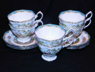 Royal Albert " Chelsea Bird ",  Blue,  Set Of 6 Cups & Saucers,  Cond