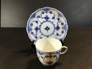 1 Of 11 Royal Copenhagen Blue Fluted Full Lace Flat Cup & Saucer 2nd Q 1035