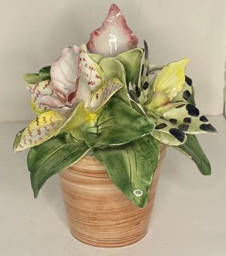 Vintage Italian Capodimonte Spotted Lily Plant Floral Pot Jilly Walsh Mariposa 2