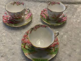 Set Of 3 Royal Albert Blossom Time Vintage Cups & Saucers