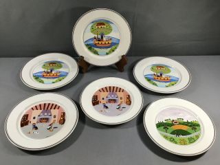 Set 6 Villeroy & Boch Design Naif Laplau 2,  5 & 6 Porcelain 8.  25” Salad Plates