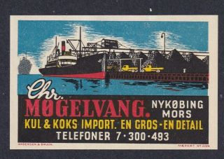 Denmark Poster Stamp A&b MØgelvang Coal & Coke Freighter Ship