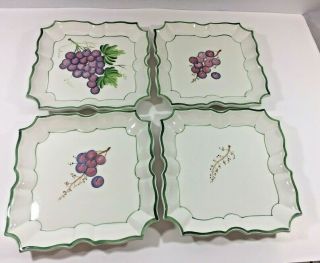 Set Of 4 Vietri Disappearing Grapes Wall Plates Hand Painted Italy With Hangers