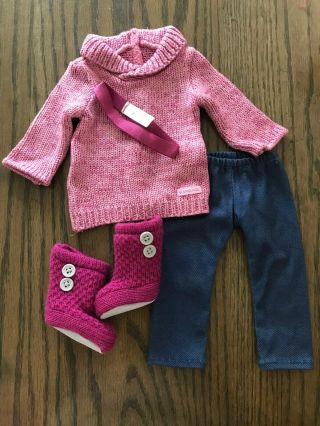 Retired 2011 American Girl Doll Cozy Sweater Outfit With Knit Boots & Headband