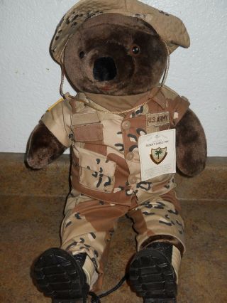 U.  S.  Army Camouflage Bear Forces Of America Teddy Bear With Desert Shield Pin