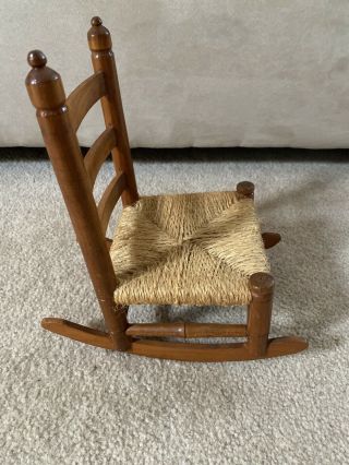 American Girl Or 18 " Doll Vintage Wood And Rush Seat Rocking Chair