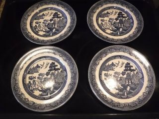 Vintage Set Of 4 Johnson Brothers Blue Willow Dinner Plates - Made In England,  Po